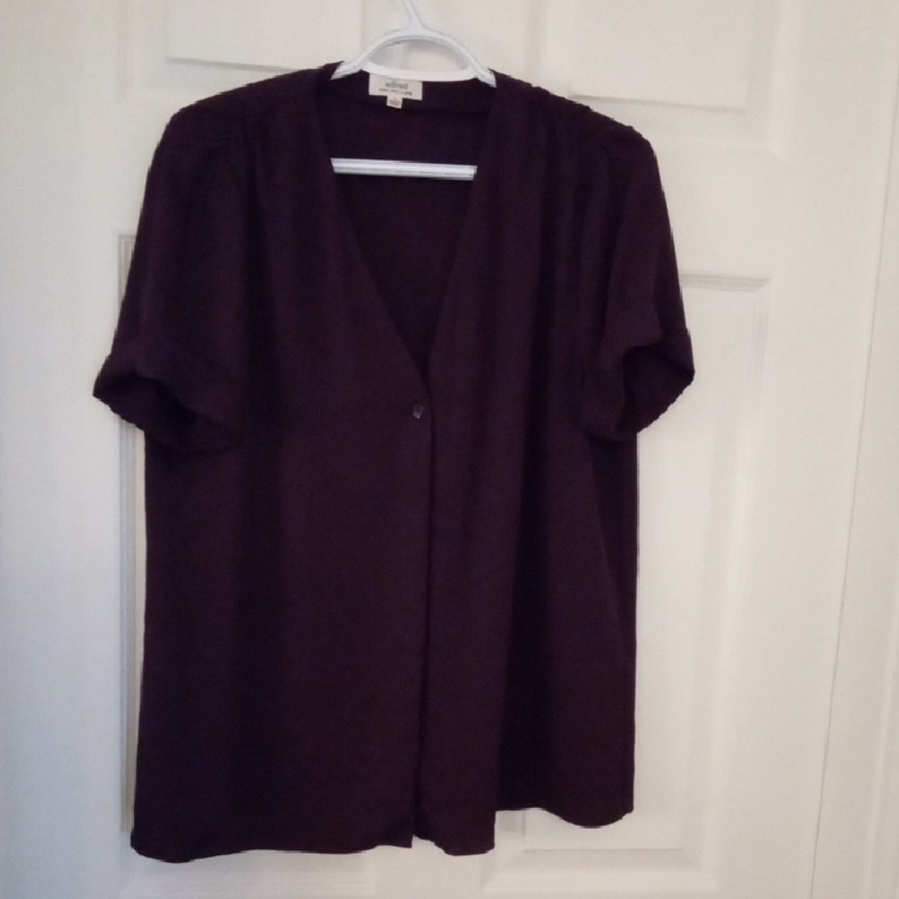 Wilfred Women's Deep Burgundy Cuffed Short Sleeve Button Front Blouse Medium